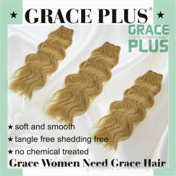 Grace Plus 8-30" natural wave 125 natural blonde curly human hair extensions for white women water wave hair weave